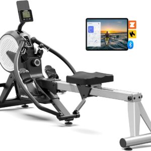 pooboo Rowing Machines for Home, Dual Wind & Magnetic Resistance, Foldable Row Machine 400 LB Weight Capacity, 14 Levels Resistance Quiet Rowers for at Home Exercise, App Supported