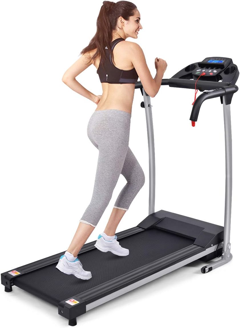 Goplus Foldable Treadmill, Freestanding Portable Treadmill with 12 Preset Programs, LCD Monitor, Built-in Wheels & Pulse Sensor, Folding Compact Treadmills for Home Small