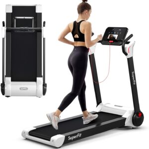 Goplus 2.25HP Folding Treadmill, Electric Superfit Treadmill W/LED Display, APP Control, Blue Tooth Speaker and Device Holder, Compact Jogging Walking Running Machine for Home & Office