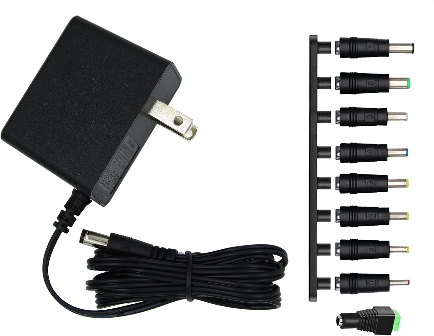 9V Power Supply,9V 1.5A 13.5W Universal 100-240V AC to DC 9Volts 1.5A 1A 0.8A 0.5A 450mA Power Adapter with 9 Plugs for LED Strip Light Camera Router Elliptical Trainer -Center Positive 5.5x2.1mm Plug
