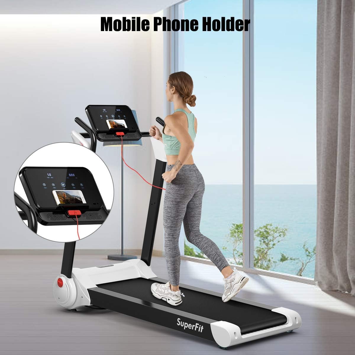 GYMAX Folding Treadmill, Smart APP Control Running Machine, LED Monitor & Adjustable Device Holder, Portable Treadmill for Home Gym Small Apartment - Image 4