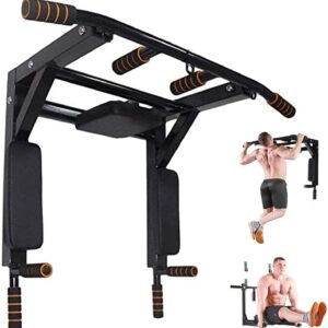 ptlsy Wall Mounted Pull Up Bar Multifunctional with Multi-grip Chin Up Bar Heavy Duty Dip Station for Home Gym Indoor Workout, Fitness Equipment, Dip Stand Supports to 440 Lbs