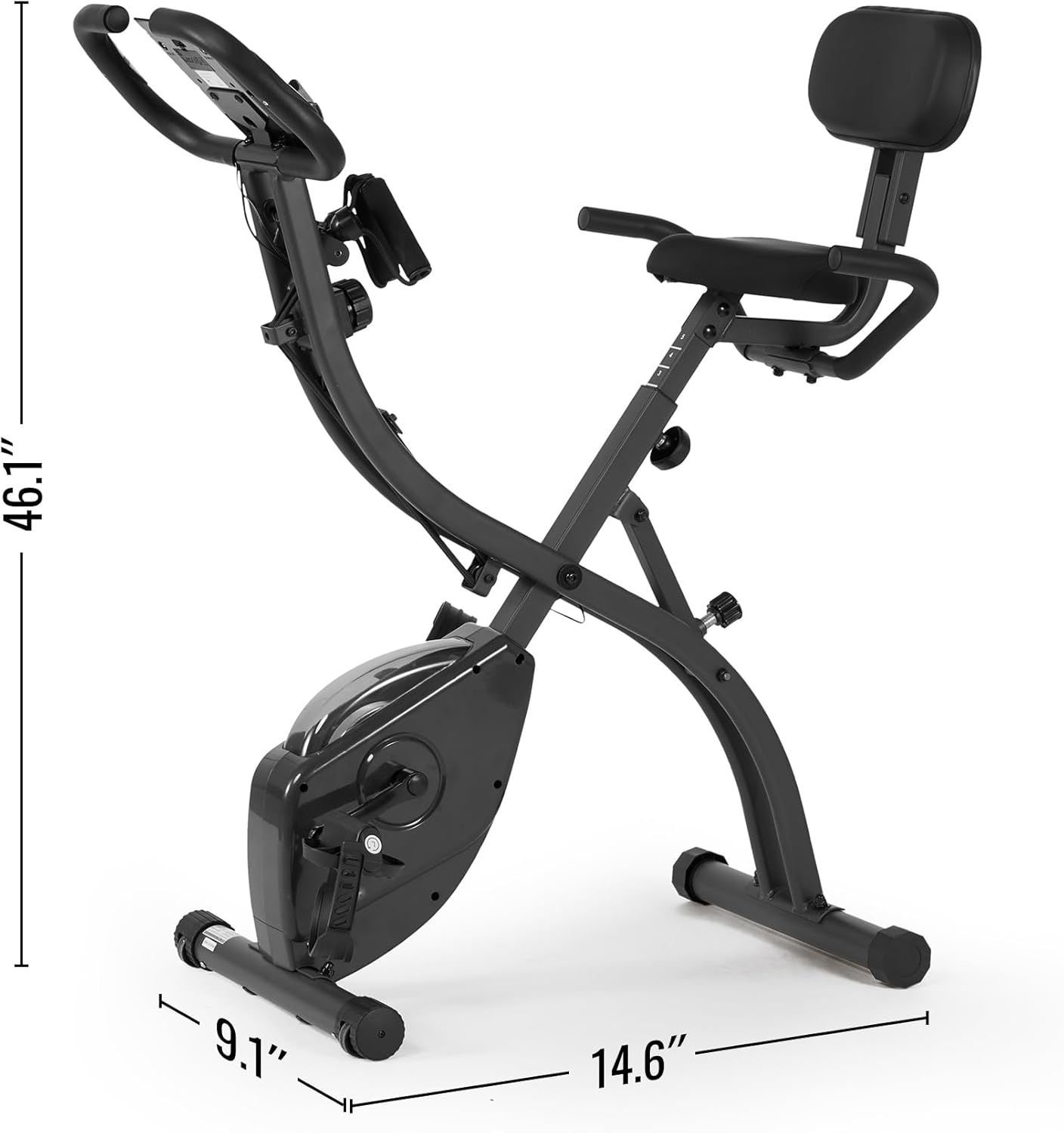Folding Exercise Bike Stationary Bike Recumbent Exercise bike with 10 Level Adjustable Magentic Resistance and Arm Resistance Band LCD Display Support Backrest Wide Seat 300LB Capacity for Home Workout - Image 9
