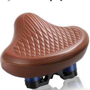 Wide Bike Seat for Women Men, Comfort Soft Vintage Padded Bicycle Saddle Cushion, Large Comfortable Replacement Seat for City, Cruiser, Ebike, Beach & Mountain Bicycle, Scooter, Stationary Bike