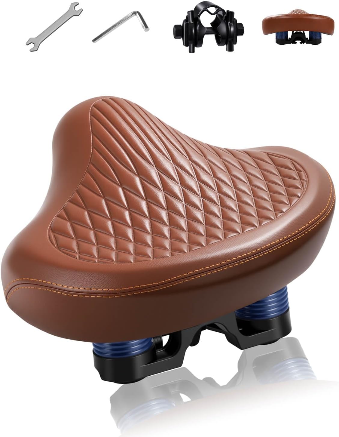 Wide Bike Seat for Women Men, Comfort Soft Vintage Padded Bicycle Saddle Cushion, Large Comfortable Replacement Seat for City, Cruiser, Ebike, Beach & Mountain Bicycle, Scooter, Stationary Bike