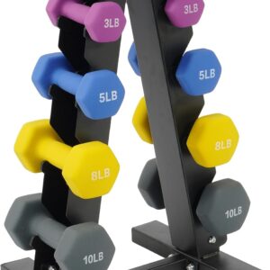 Neoprene Coated Dumbbell Set with Rack, Free Hand Weight Set For Home Gym Workout, Anti-Slip, Anti-roll, 20LBS, 32LBS, 50LBS and 56LBS Sets, Multiple Weight Options