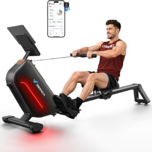 MERACH Rowing Machines for Home, Powerful Electromagnetic Row Machine with 51.2″ Extended Rail, 16-Level Handle Resistance Adjustment Rower, 350 LBS Load Capacity, Ergonomic Comfort Seat, Easy Storage