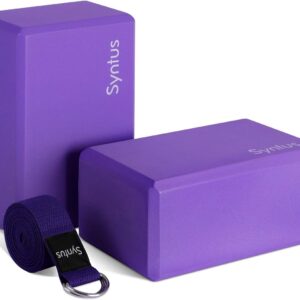 Syntus Yoga Block and Yoga Strap Set, 2 Soft Non-Slip Yoga Blocks 9×6×4 inches, 8FT Metal D-Ring Strap for Yoga, General Fitness, Pilates, Stretching and Toning