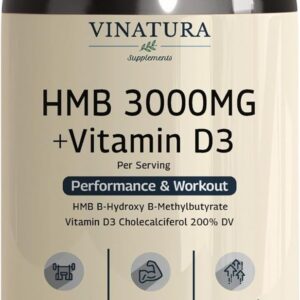 HMB 3000mg and Vitamin D3 Supplement Capsules per Serving *USA Made & Tested* Promotes Muscle Growth & Recovery – HMB Supplement and Vitamin D3 (1600 IU) – 120 Capsules 30 Servings