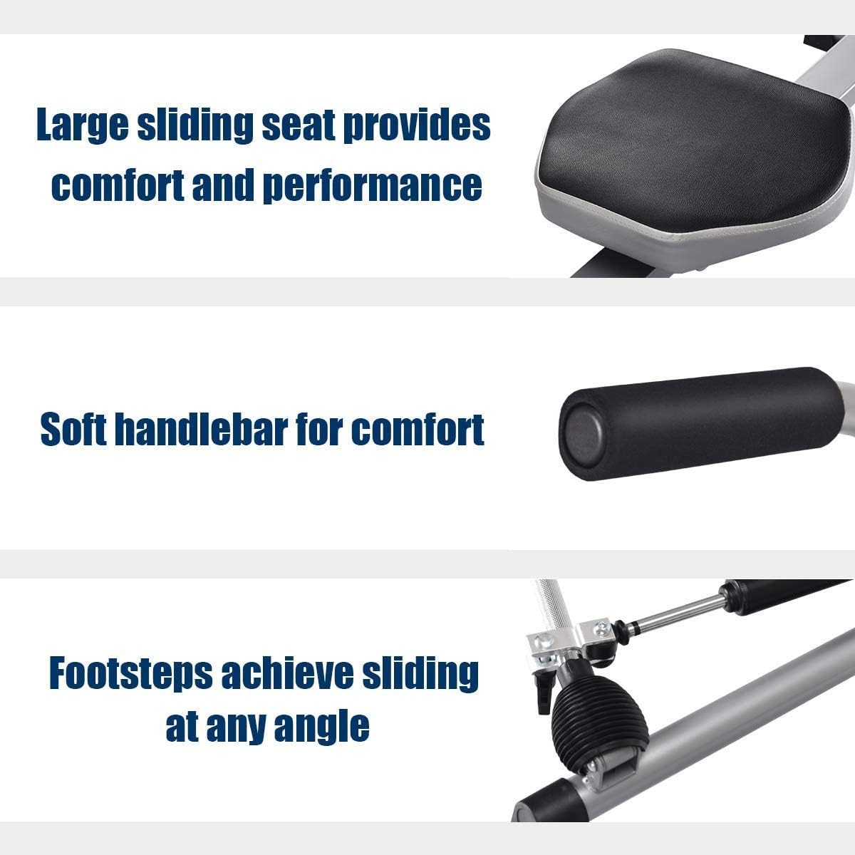 Goplus Hydraulic Rowing Machine, Full Motion Folding Rower with LCD Monitor, Adjustable Resistance and Full Arm Extensions for Home Use - Image 4