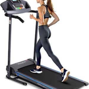 SereneLife Electric Folding Treadmill Exercise Machine – Smart Compact Digital Fitness Treadmill Workout Trainer w/Bluetooth App Sync, Manual Incline Adjustment, for Walking, Running, Gym