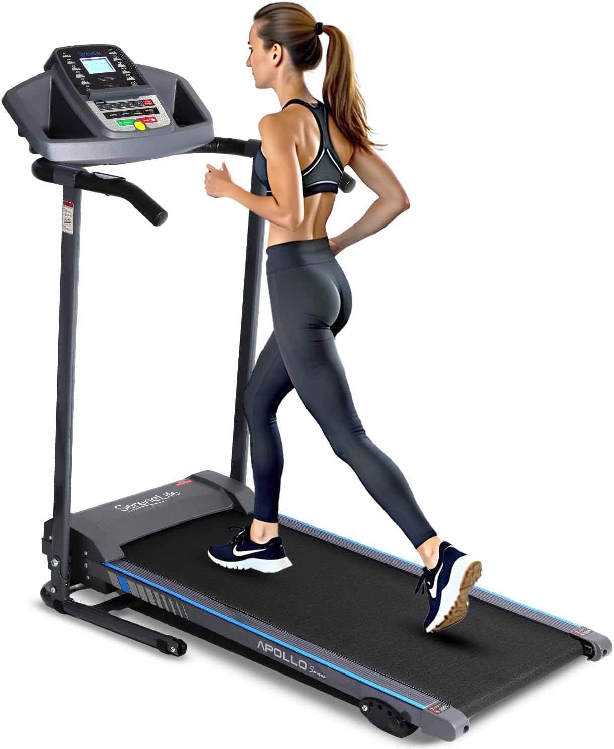 SereneLife Electric Folding Treadmill Exercise Machine - Smart Compact Digital Fitness Treadmill Workout Trainer w/Bluetooth App Sync, Manual Incline Adjustment, for Walking, Running, Gym