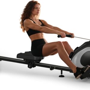 Magnetic Rowing Machine for Home Use Foldable Rower with 8-Level Adjustable Resistance, Quiet Design, LCD Monitor Tablet Holder, Full Body Workout, Supports 265 lbs
