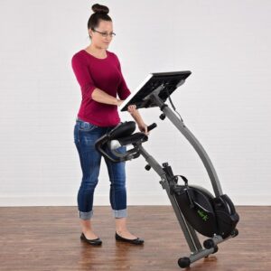 Stamina Wirk Ride Exercise Bike – Foldable Fitness Bike with Workstation and Standing Desk – Stationary Bike for Home Workout – Up to 250 Weight Capacity