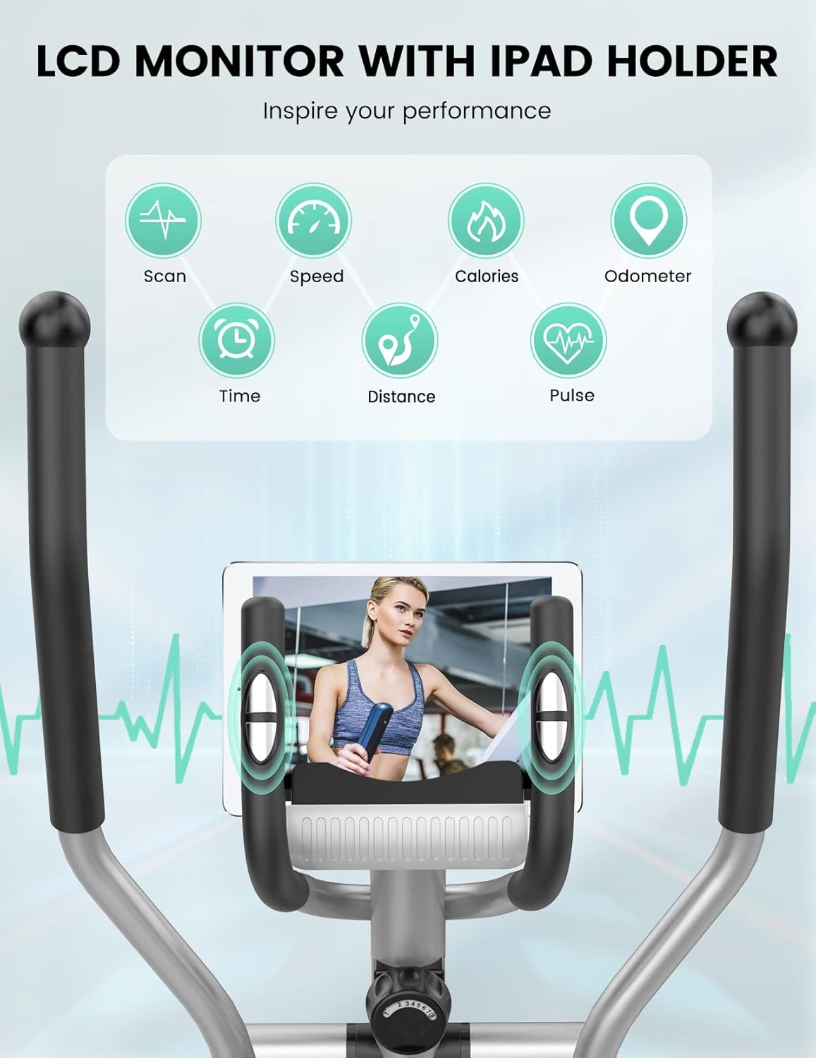 THERUN Elliptical Machine for Home, Magnetic Hyper-Quiet Compact Elliptical Exercise Machine w/ 8 Levels Adjustable Resistance, 6KG Flywheel, Pulse Sensor, LCD Monitor, Bottle Holder - Image 3