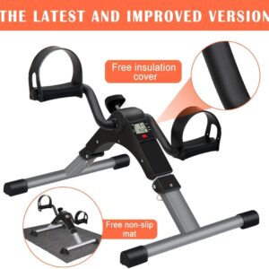 TABEKE Under Desk Bike Pedal Exerciser, Fully Assembled Folding Pedal Exerciser for Arm and Leg Workout, Portable Sitting Desk Cycle with LCD Screen Displays