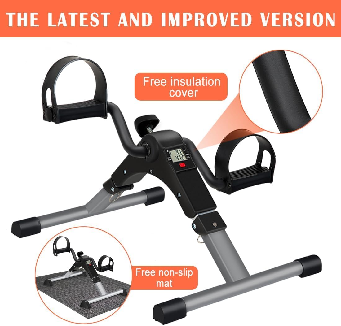 TABEKE Under Desk Bike Pedal Exerciser, Fully Assembled Folding Pedal Exerciser for Arm and Leg Workout, Portable Sitting Desk Cycle with LCD Screen Displays - Image 2
