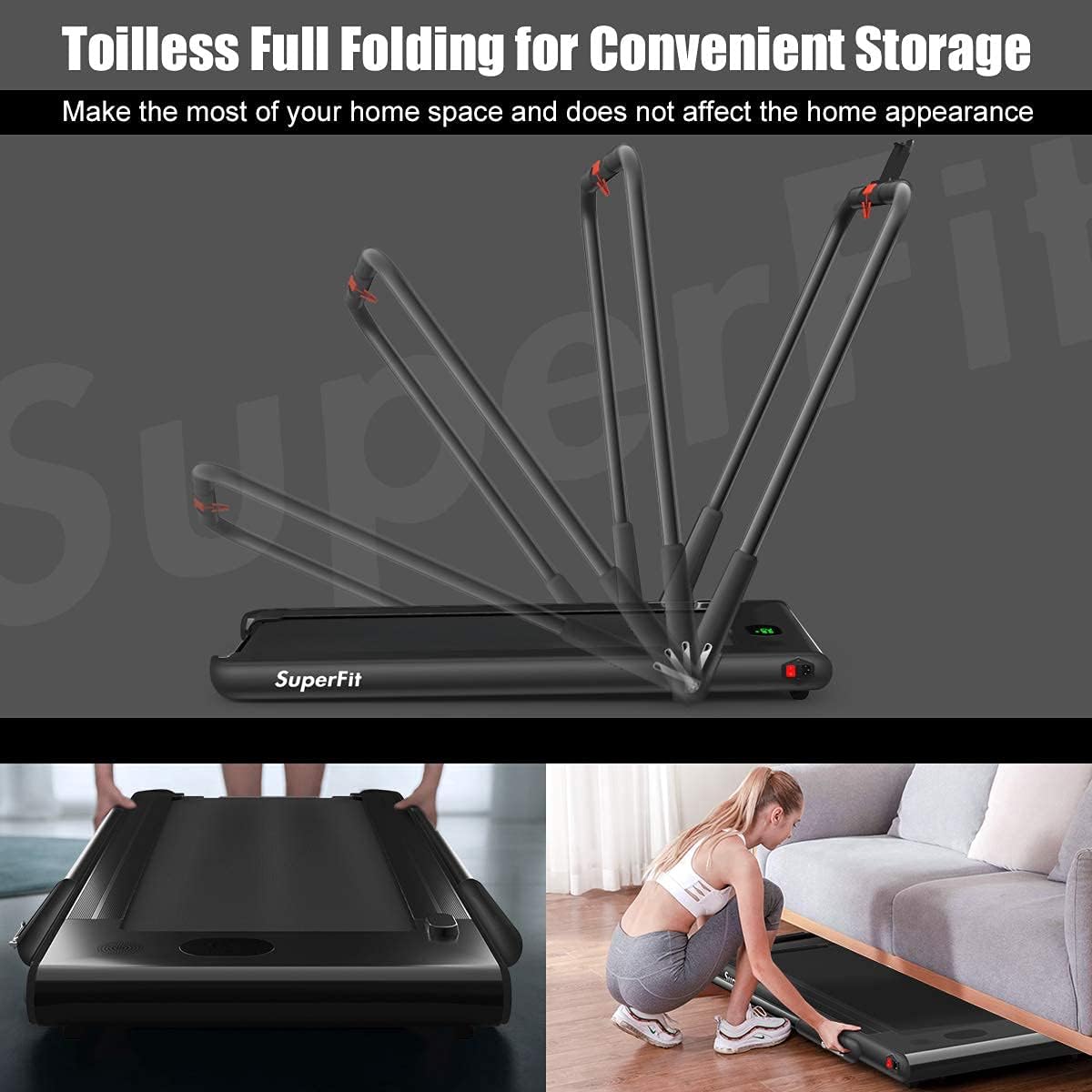 Goplus 2 in 1 Folding Treadmill, 2.25HP Under Desk Electric Superfit Treadmill, Installation-Free with APP Control, Remote Control, Bluetooth Speaker, LED Display, Walking for Home - Image 3