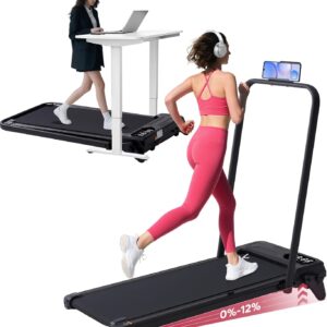 Foldable Walking Pad Treadmill with Adjustable Incline and Handle Bar, 3.5HP Portable Folding Treadmills for Home Small, 4 in 1 Under The Desk Electric Treadmill with Handles, 0.6-7.6MPH, 350LBS