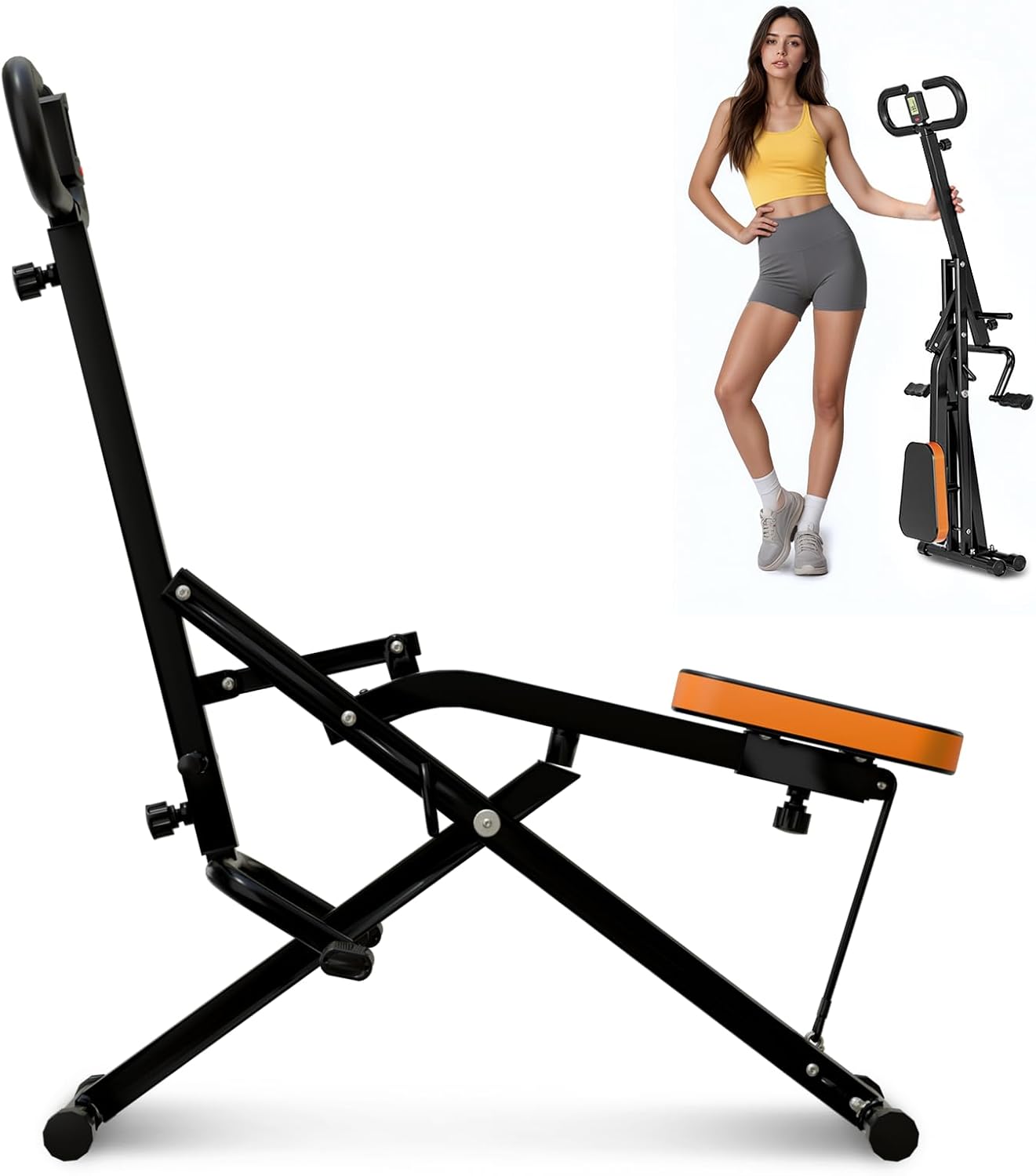 Squat Machine, Ab Workout Equipment, 265lbs Loading Capacity Rowing Machines for Home Foldable with Adjustable Resistance Bands and Display