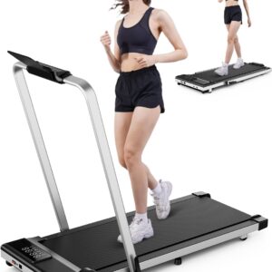 DeerRun 3 in 1 Walking Pad Treadmill, 300 Weight Capacity Foldable Treadmill, 3.0HP Low Noise Under Desk Treadmills for Home Office with Remote & APP