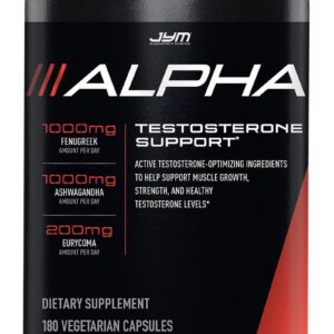 Alpha JYM Testosterone Support | Male Vitality, Hormone Optimization, Ashwagandha, Fenugreek, Eurycoma, Damiana, Quercetin, DIM | JYM Supplemental Science | 180 Vegetarian Capsules