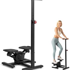 Goplus 2 in 1 Twist Stepper with Handlebar, 330 LBS Hydraulic Stair Stepper w/Waist Twister Platform, LCD Monitor, 5-Level Height Adjustable, High Resistant Step Machine for Cardio Exercise at Home