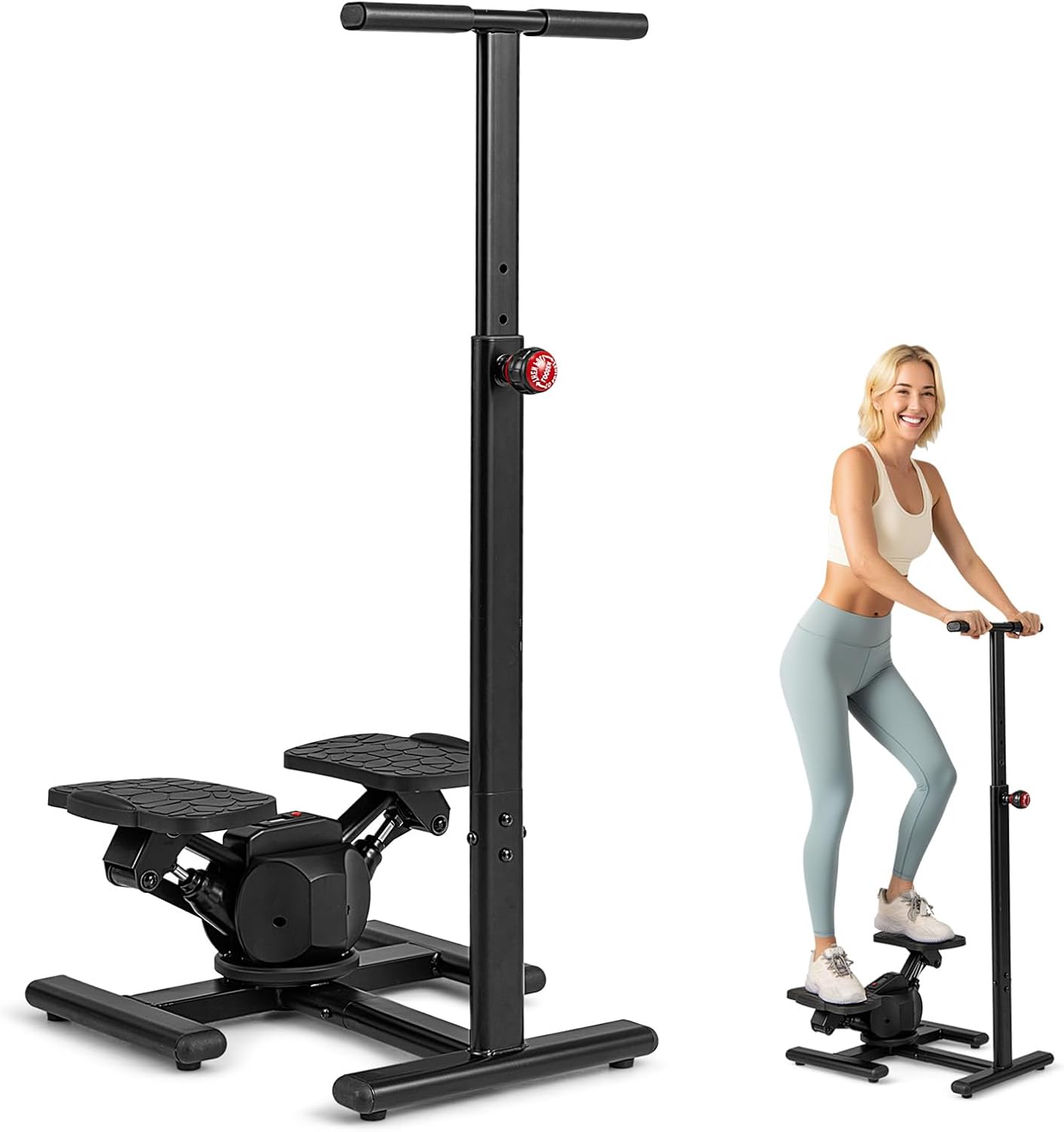 Goplus 2 in 1 Twist Stepper with Handlebar, 330 LBS Hydraulic Stair Stepper w/Waist Twister Platform, LCD Monitor, 5-Level Height Adjustable, High Resistant Step Machine for Cardio Exercise at Home