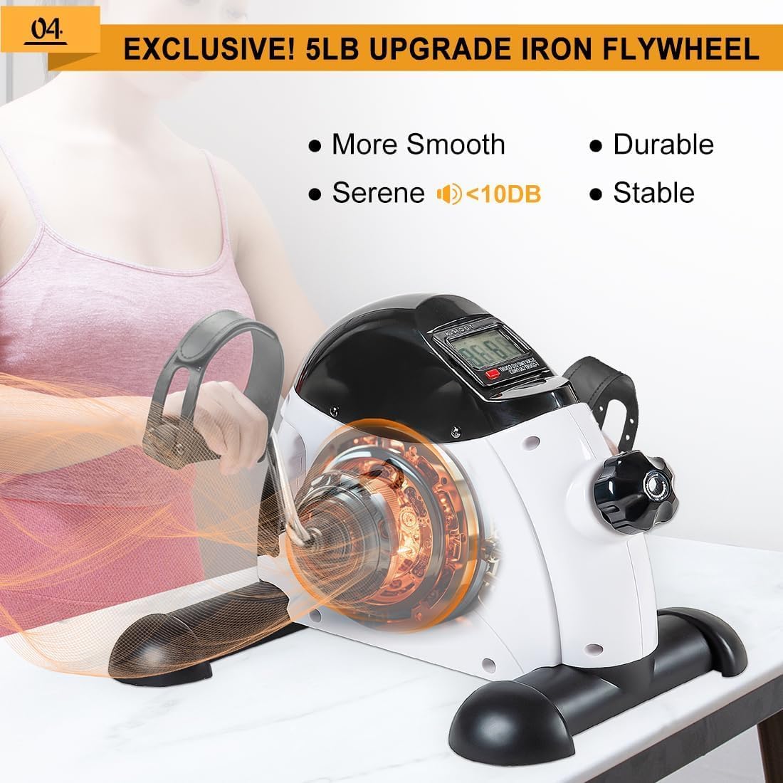 Under Desk Bike Pedal Exerciser, Portable Mini Exercise Bike with LCD Display for Home/Office, Desk Cycle for Leg/Arm with Handle, Leg Exerciser While Sitting for Seniors - Image 5