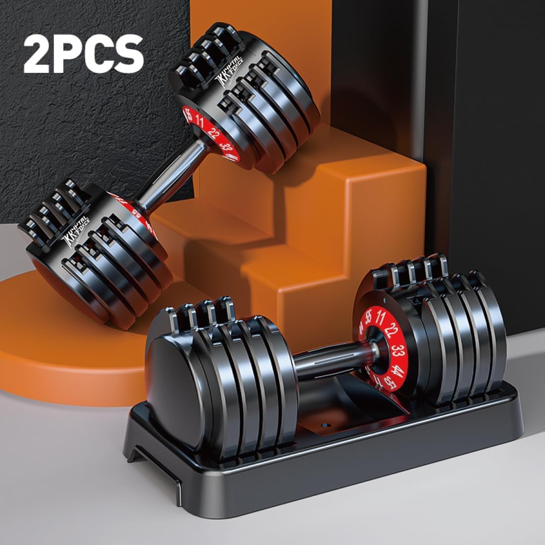 25/55lbs Adjustable Dumbbells Set, Dumbbells with Anti-Slip Metal Handle for Exercise & Fitness Fast Adjust Weight for Full Body Workout Fitness - Image 2