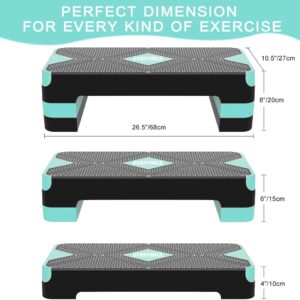EVERYMILE Aerobic Exercise Step, Adjustable Aerobic Stepper for Exercise, Workout Step Platform, Step Up Box, 26.5″ Step Deck with 4” 6” 8” Adjustable Height Risers, Women Home Gym Fitness