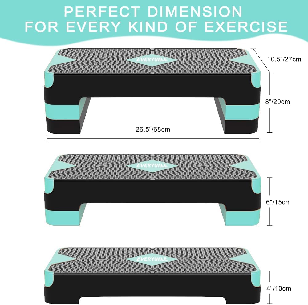 EVERYMILE Aerobic Exercise Step, Adjustable Aerobic Stepper for Exercise, Workout Step Platform, Step Up Box, 26.5" Step Deck with 4” 6” 8” Adjustable Height Risers, Women Home Gym Fitness - Image 2