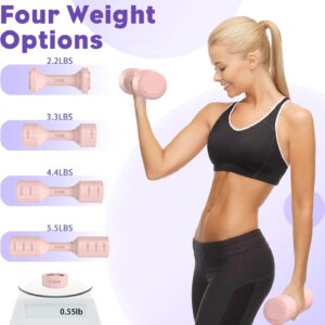Adjustable Dumbbell Set of 2, 11Lb/Pair Weights Dumbbells for Women, Each 2.2lb, 3.3lb, 4.4lb, 5.5lb Hand Weights Set for Home Gym Fitness Training