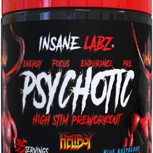 Insane Labz Hellboy Edition, High Stimulant Pre Workout Powder and NO Booster with Beta Alanine, L Citrulline, and Caffeine, Boosts Focus, Energy, Endurance, Nitric Oxide Levels, 35 Srvgs, Blue Rasp