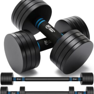 Northdeer V2.0 Upgraded Adjustable Steel Dumbbells 40LB / 60LB – 2 in 1 Dumbbell Barbell Set for Home Gym Workout – Compatible with V1.0 Dumbbells