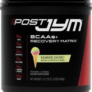 JYM Supplement Science Post JYM Active Matrix Rainbow Sherbet Amino Recovery Powder Pure Creatine HCL, BCAA’s, Glutamine, Carnitine, Betaine, Taurine for Strength, Repair, Performance 30 Servings