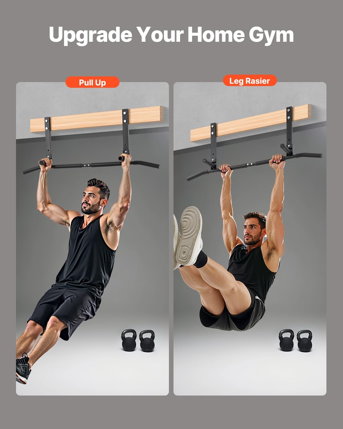 VEVOR Joist Mount Pull Up Bar, Ceiling Mounted Chin Up Bar for Home Gym, Multi-Grip Pull Ups, 42 in Width Multifunctional Training Station, Heavy Duty Steel Upper Body Workout Bars, 440 lbs Capacity - Image 6