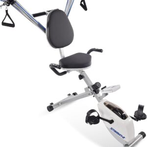 Stamina Foldable Exercise Bike and Strength System With Smart Workout App and 250 Pound Weight Capacity for Home Workout, Gray