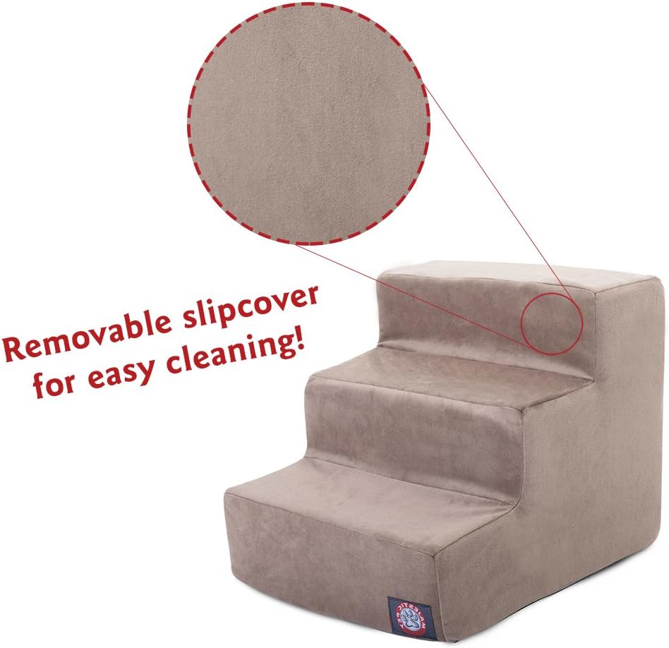 Majestic Pet 3 Step Suede Portable Dog Stairs for Small Dogs to get on Bed Supports 25 lbs or Less – Dog Steps for High Bed with Machine Washable Cover – Pet Stairs for Cats Stone - Image 3