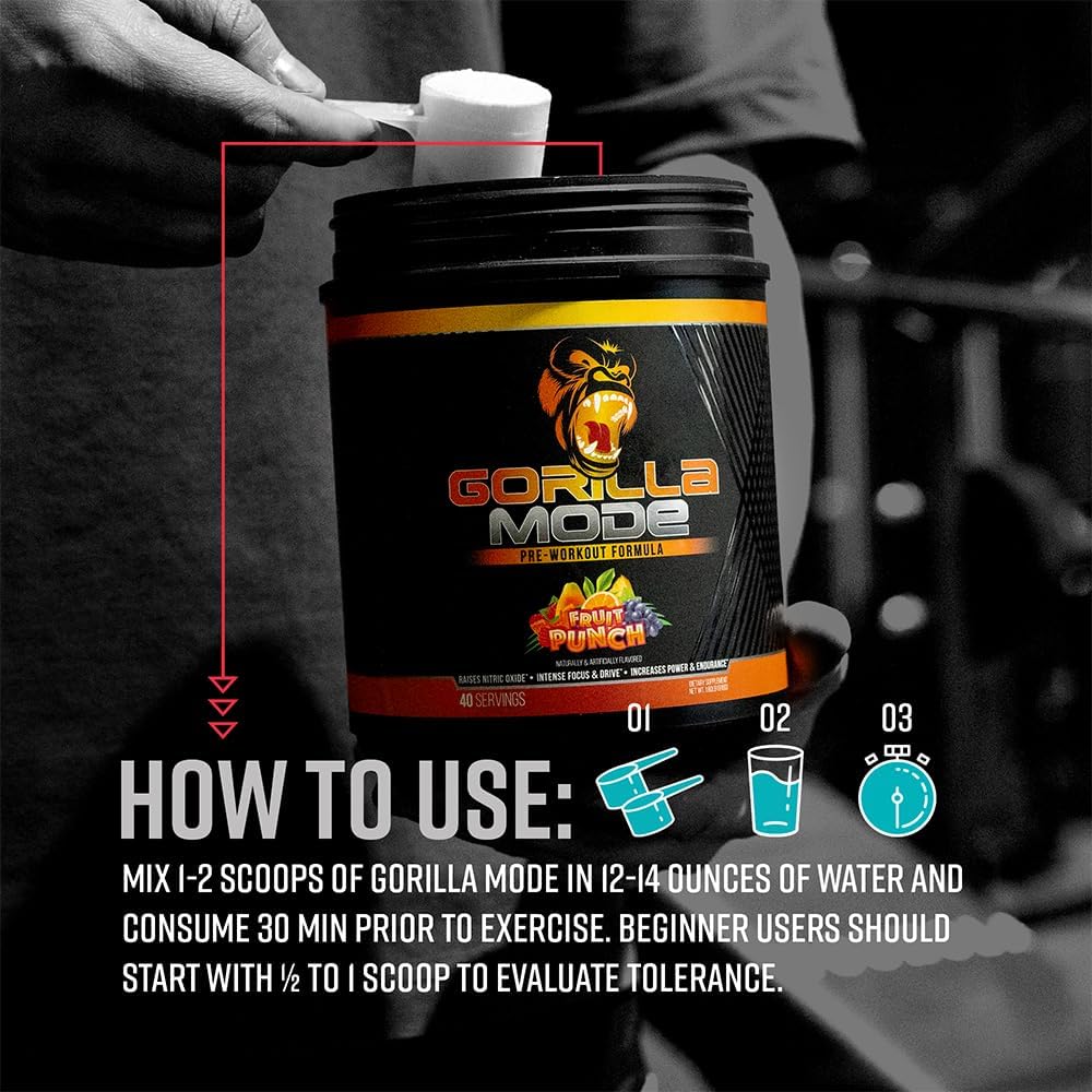 Gorilla Mind Pre Workout - Massive Pumps Laser Focus Energy Power - L-Citrulline, Creatine, L-Tyrosine, Betaine, Hydroprime, Alpha-GPC, 400mg Caffeine, Huperzine A 800g (BlackBerry Lemonade) - Image 4