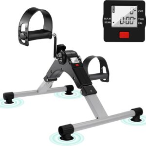 Under Desk Bike Pedal Exerciser Folding Arm Bike with LCD Display Adjustable Resistance Foldable Mini Exercise Bike Machine for Office Home with Suction Cups Anti-Slip