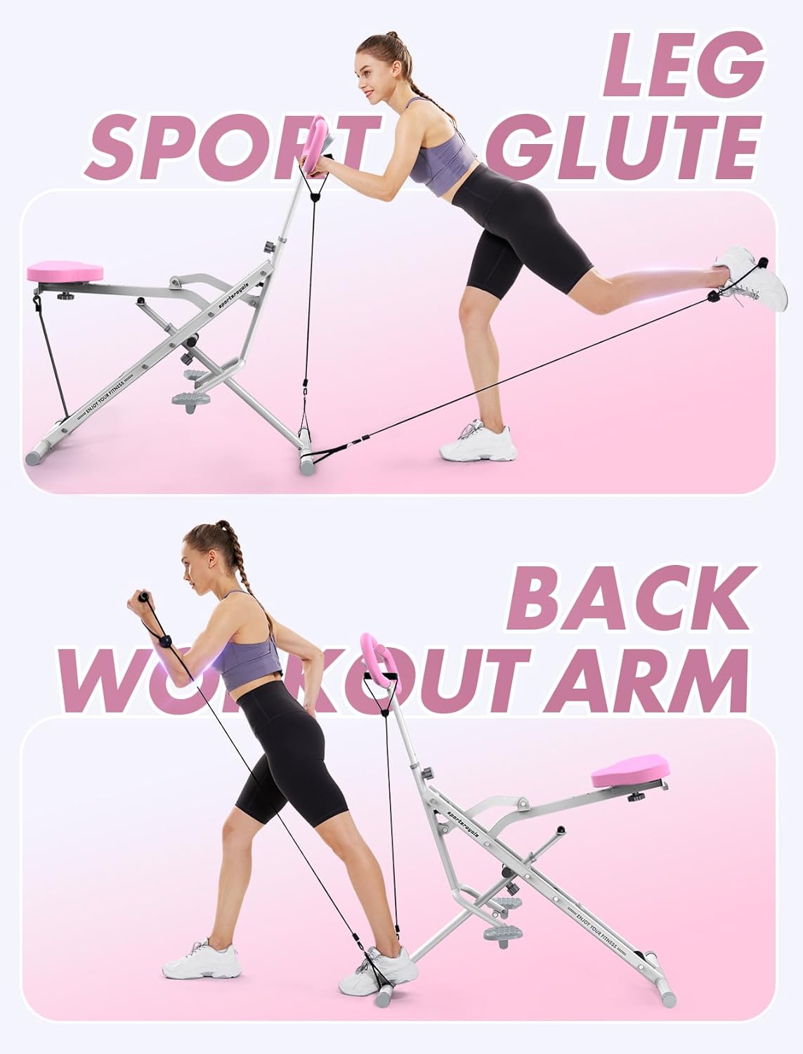 Sportsroyals Pink Squat Machine Rowing Machine for Home 2 in 1 Rower & Squat Assist Workout Foldable Rower for Home Full Body Worikout Adjustable 4 Resistance Bands 330lbs - Image 6