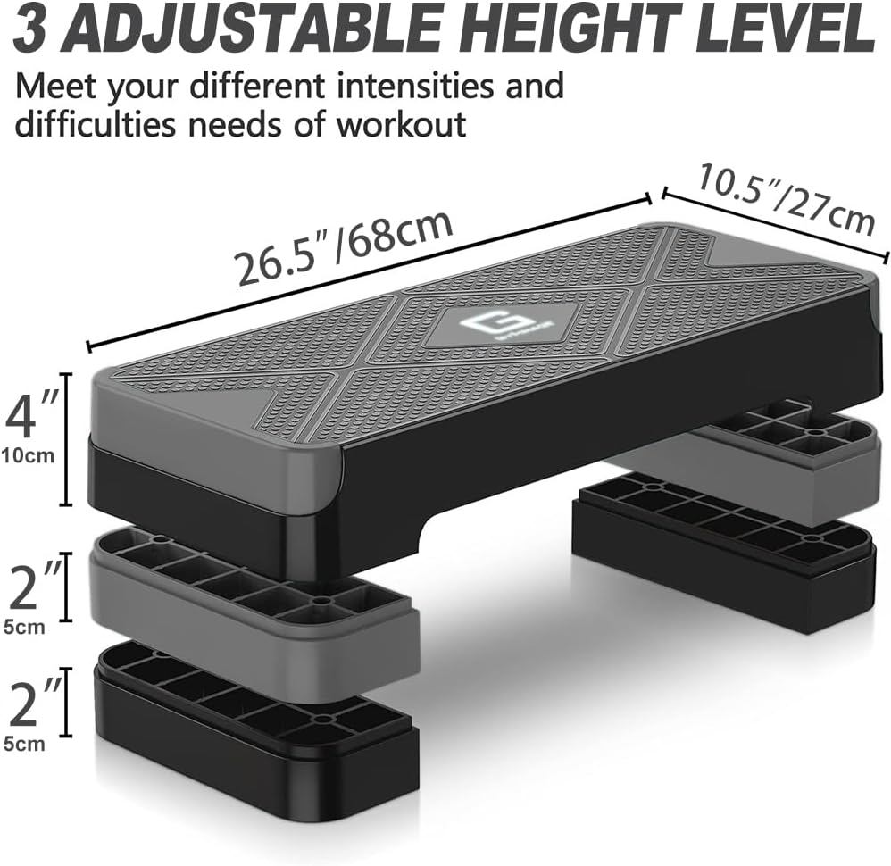 Aerobic Exercise Step, Adjustable Aerobic Stepper for Exercise, Workout Step Platform for Step Up, 26.5" Step Deck with 4” 6” 8” Adjustable Height Risers, Women Home Gym Cardio Fitness - Image 4