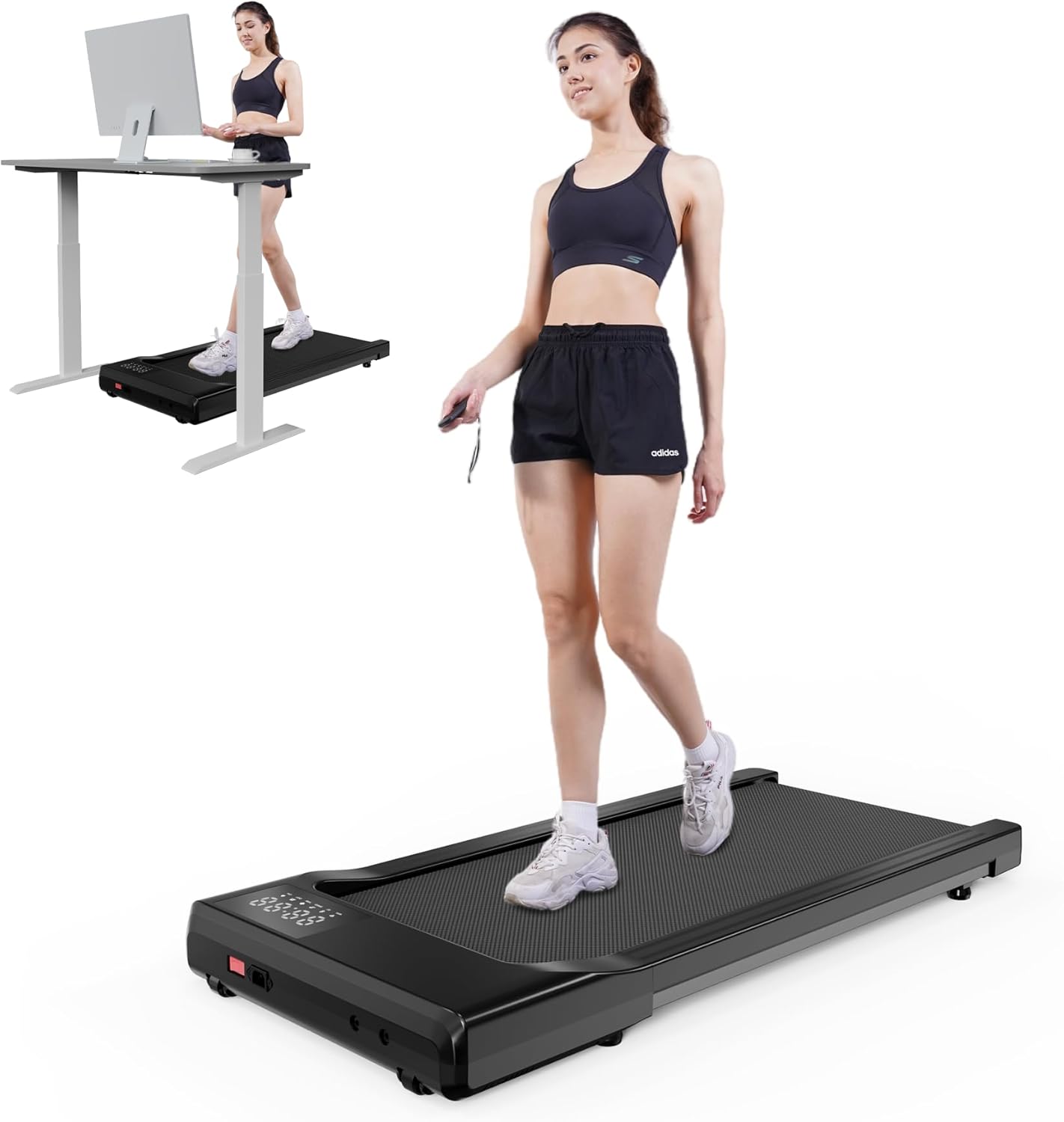 DeerRun 2025 Upgrade Walking Pad - Raceable Smart Under Desk Treadmill with Rewards Program, Quick Setup, 2.5HP, APP/Remote Control, LED Display, 300 lbs Capacity