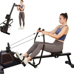 Magnetic Rowing Machine for Home with 350lb Weight Capacity, 14/32 Level Magnetic Resistance, Foldable & Compact Rower Machine, Exercise Equipment for Home Gym, Row Machine Movable
