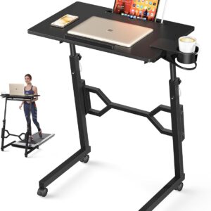 Small Standing Desk with Wheels, Portable Treadmill Desk, Rolling Desk Adjustable Height for Laptop, Mobile Standing Table for Walking Pad, Bedside Table