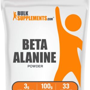 BulkSupplements.com Beta Alanine Powder – Beta-Alanine Supplement, Pre-Workout Supplement – Unflavored & Gluten Free, 3g per Serving, 100g (3.5 oz) (Pack of 1)