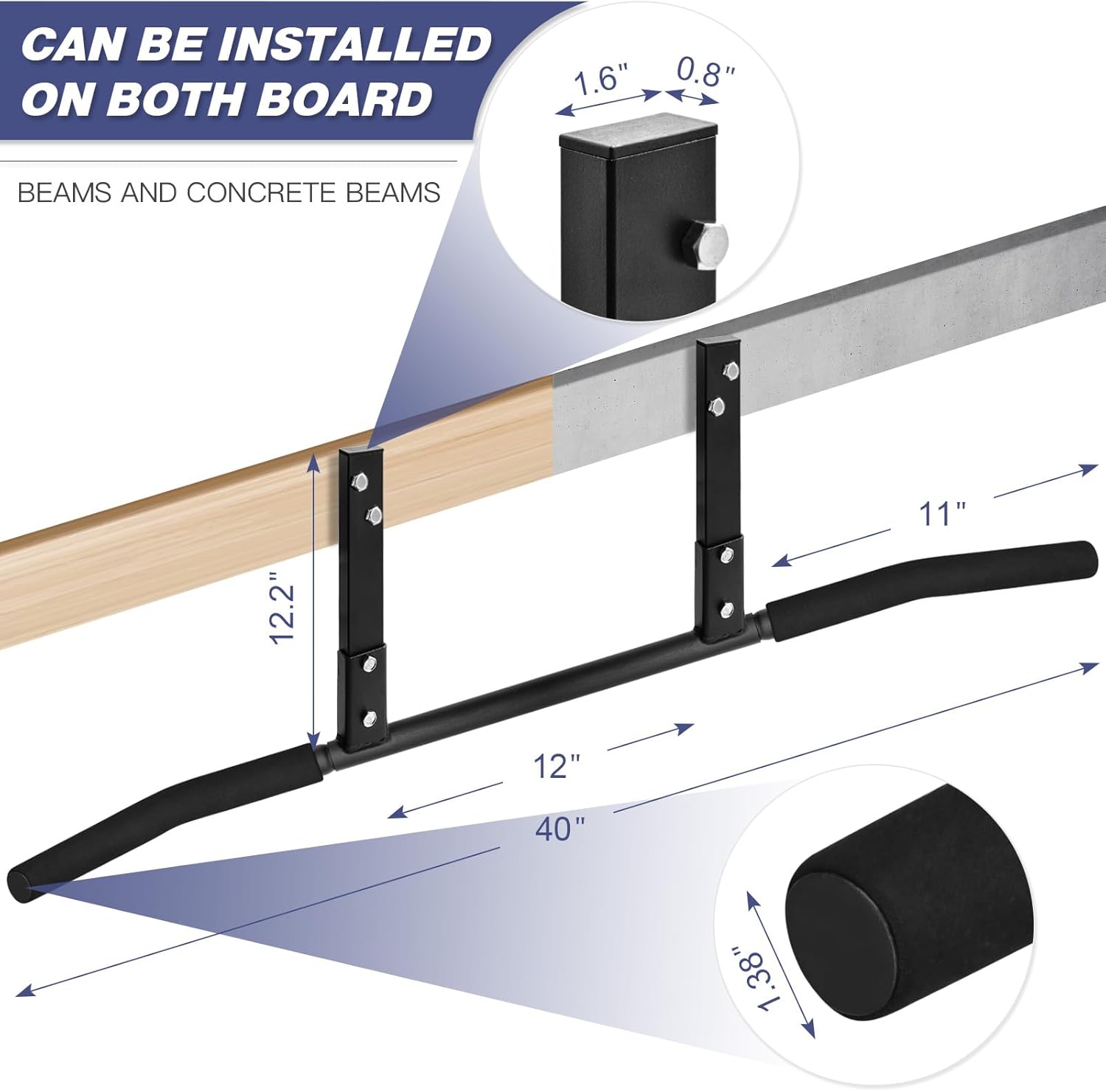 ATENTO Pull Up Bar, Chin Up Bars Ceiling Mount, Workout for Home Gym, Beam, Crossfit - Heavy-Duty, Foam Grip, Easy installation - Image 6