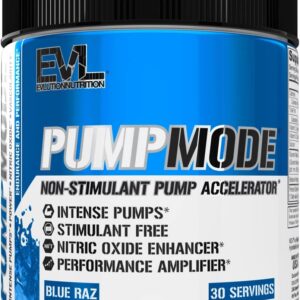 EVL PumpMode Nitric Oxide Supplement – Nitric Oxide Booster Pump Pre Workout Powder with Glycerol and Betaine for Muscle Recovery Growth and Endurance – Stim Free Pre Workout Drink (Blue Raz)