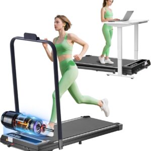 Folding Walking Pad Treadmill with Handle Bar, 3.5HP Compact Portable Foldable Walking Pads Treadmill with Handles, Electric Small Treadmills for Home Office Apartment, LED Display, 400 LBS Capacity